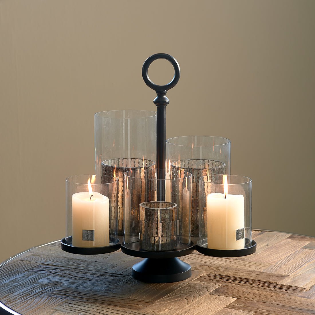 Laternenhalter Mattschwarz Aluminium und Glas, Silber, 36.5x35x42 cm – Lisbon Multiple Hurricane 1 | Rivièra Maison - Esszett Luxury | Stilvolles Wohnen mit Charakter
