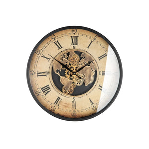 Wanduhr – Cremefarbenes Metall, Kupferfarbene Akzente, Bewegtes Zahnrad | Gilde
