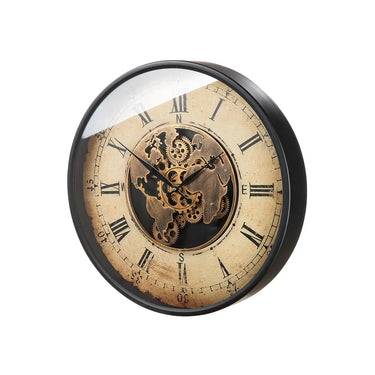 Wanduhr – Cremefarbenes Metall, Kupferfarbene Akzente, Bewegtes Zahnrad | Gilde