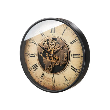 Wanduhr – Cremefarbenes Metall, Kupferfarbene Akzente, Bewegtes Zahnrad | Gilde