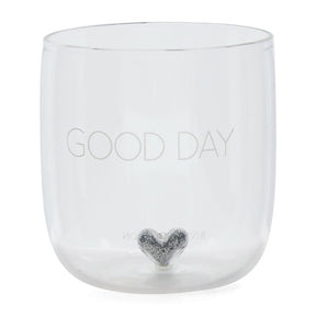 Wasserglas transparent, mundgeblasen mit Herz und Silberglitzer – Good Day (T11, G55) | Rivièra Maison - Esszett Luxury | Stilvolles Wohnen mit Charakter