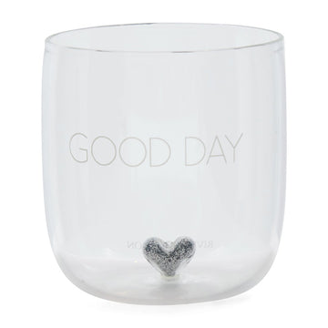 Wasserglas transparent, mundgeblasen mit Herz und Silberglitzer – Good Day (T11, G55) | Rivièra Maison - Esszett Luxury | Stilvolles Wohnen mit Charakter