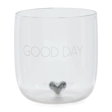 Wasserglas transparent, mundgeblasen mit Herz und Silberglitzer – Good Day (T11, G55) | Rivièra Maison - Esszett Luxury | Stilvolles Wohnen mit Charakter