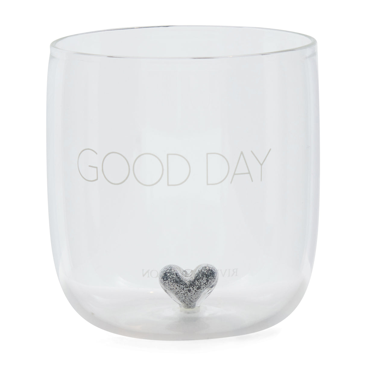 Wasserglas transparent, mundgeblasen mit Herz und Silberglitzer – Good Day (T11, G55) | Rivièra Maison - Esszett Luxury | Stilvolles Wohnen mit Charakter