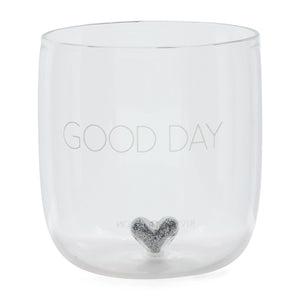 Wasserglas transparent, mundgeblasen mit Herz und Silberglitzer – Good Day (T11, G55) | Rivièra Maison - Esszett Luxury | Stilvolles Wohnen mit Charakter