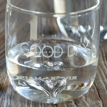 Wasserglas transparent, mundgeblasen mit Herz und Silberglitzer – Good Day (T11, G55) | Rivièra Maison - Esszett Luxury | Stilvolles Wohnen mit Charakter