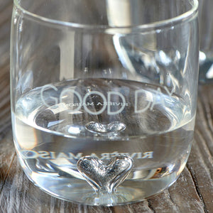 Wasserglas transparent, mundgeblasen mit Herz und Silberglitzer – Good Day (T11, G55) | Rivièra Maison - Esszett Luxury | Stilvolles Wohnen mit Charakter