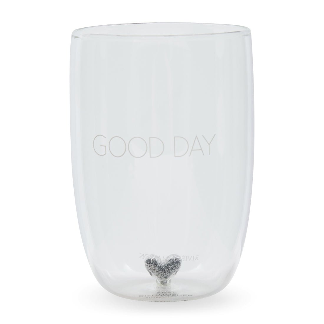 Wasserglas Transparent, mundgeblasen mit Herz und Silberglitzer, 12,5 cm hoch – Good Day T11 G55 | Rivièra Maison - Esszett Luxury | Stilvolles Wohnen mit Charakter