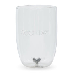 Wasserglas Transparent, mundgeblasen mit Herz und Silberglitzer, 12,5 cm hoch – Good Day T11 G55 | Rivièra Maison - Esszett Luxury | Stilvolles Wohnen mit Charakter