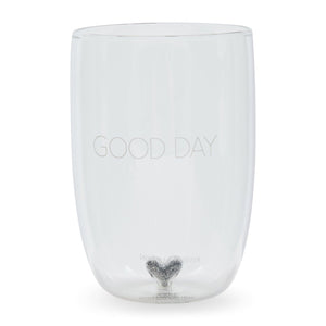 Wasserglas Transparent, mundgeblasen mit Herz und Silberglitzer, 12,5 cm hoch – Good Day T11 G55 | Rivièra Maison - Esszett Luxury | Stilvolles Wohnen mit Charakter