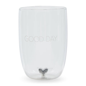 Wasserglas Transparent, mundgeblasen mit Herz und Silberglitzer, 12,5 cm hoch – Good Day T11 G55 | Rivièra Maison - Esszett Luxury | Stilvolles Wohnen mit Charakter