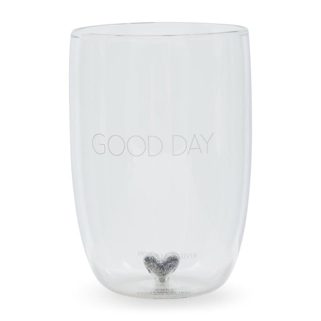 Wasserglas Transparent, mundgeblasen mit Herz und Silberglitzer, 12,5 cm hoch – Good Day T11 G55 | Rivièra Maison - Esszett Luxury | Stilvolles Wohnen mit Charakter