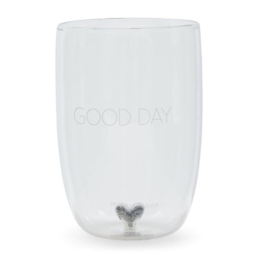 Wasserglas Transparent, mundgeblasen mit Herz und Silberglitzer, 12,5 cm hoch – Good Day T11 G55 | Rivièra Maison - Esszett Luxury | Stilvolles Wohnen mit Charakter