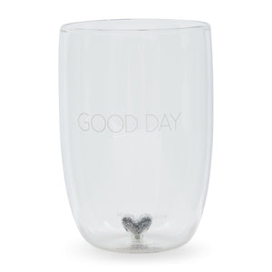 Wasserglas Transparent, mundgeblasen mit Herz und Silberglitzer, 12,5 cm hoch – Good Day T11 G55 | Rivièra Maison - Esszett Luxury | Stilvolles Wohnen mit Charakter