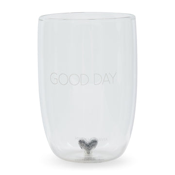 Wasserglas Transparent, mundgeblasen mit Herz und Silberglitzer, 12,5 cm hoch – Good Day T11 G55 | Rivièra Maison - Esszett Luxury | Stilvolles Wohnen mit Charakter