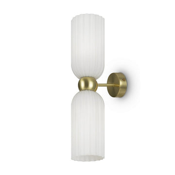 Wandleuchte gebürsteter goldfarbener Metallrahmen mit zwei satinierten weißen gerippten Glasschirmen, 2×E14 40 W – MOD302WL‑02W | Maytoni - Esszett Luxury | Stilvolles Wohnen mit Charakter