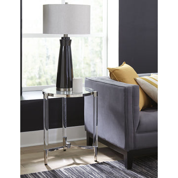 Beistelltisch – Gehärtetes Glas, Edelstahl Gestell, Acryl Beine, 60 cm Höhe   - Marilyn | Modus Furniture International