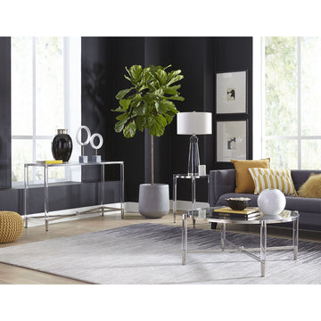 Konsolentisch – Gehärtetes Glas, Edelstahl Gestell, Acryl Beine, 73 cm Höhe   - Marilyn | Modus Furniture International