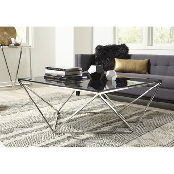 Couchtisch – Rauchglas Platte, Edelstahl Gestell, Rauchglas Grau, 48 cm Höhe - Aria | Modus Furniture International