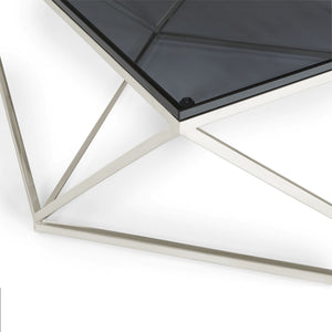 Coffee Table - Smoked Glass Top, Polished Stainless Steel Base, Geometric Design - Aria | Modus Furniture International