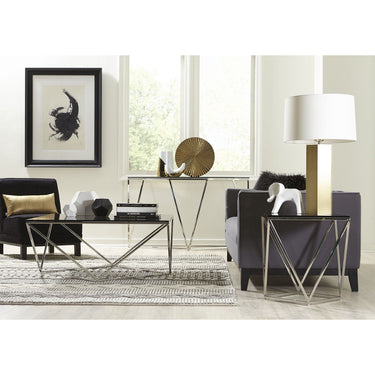 Coffee Table - Smoked Glass Top, Polished Stainless Steel Base, Geometric Design - Aria | Modus Furniture International