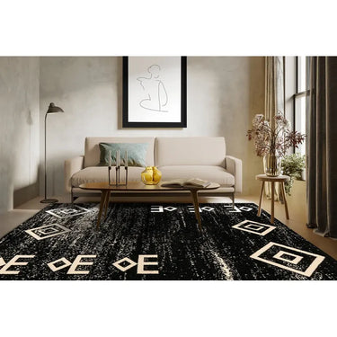 Teppich – Ethno Muster, Schwarze Farbgebung, Kurzflor Struktur, 160 x 230 cm - Naila 125 | Kayoom