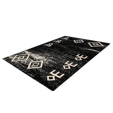 Teppich – Ethno Muster, Schwarze Farbgebung, Kurzflor Struktur, 120 x 170 cm - Naila 125 | Kayoom
