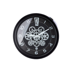 Wanduhr – Rundes Design, Zahnradmotiv, Schwarze Optik - Pinon | Gilde