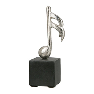Skulptur – Musikalisches Design, Silberne Optik, Mangoholzsockel | Gilde
