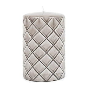 Stumpenkerze Beige mit Karo - Druck Paraffin (ØxH 9,5x15) - Pillar | Rivièra Maison - Esszett Luxury | Stilvolles Wohnen mit Charakter