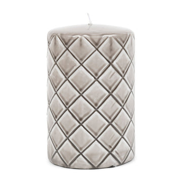 Stumpenkerze Beige mit Karo - Druck Paraffin (ØxH 9,5x15) - Pillar | Rivièra Maison - Esszett Luxury | Stilvolles Wohnen mit Charakter