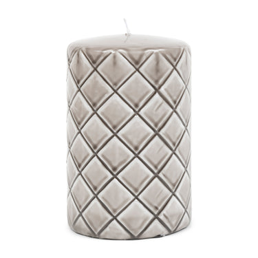 Stumpenkerze Beige mit Karo - Druck Paraffin (ØxH 9,5x15) - Pillar | Rivièra Maison - Esszett Luxury | Stilvolles Wohnen mit Charakter