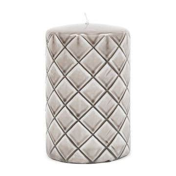 Stumpenkerze Beige mit Karo - Druck Paraffin (ØxH 9,5x15) - Pillar | Rivièra Maison - Esszett Luxury | Stilvolles Wohnen mit Charakter