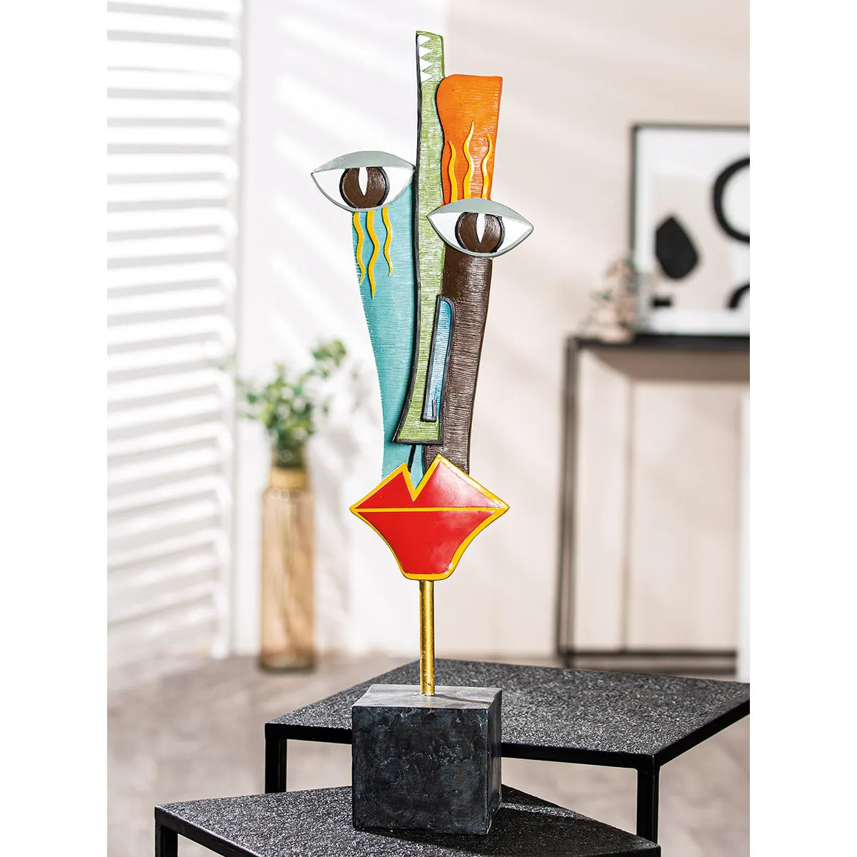 Skulptur – Gesichtsdesign, Mehrfarbige Optik, Schwarze Basis, Höhe 64 cm - Mondrian | Gilde