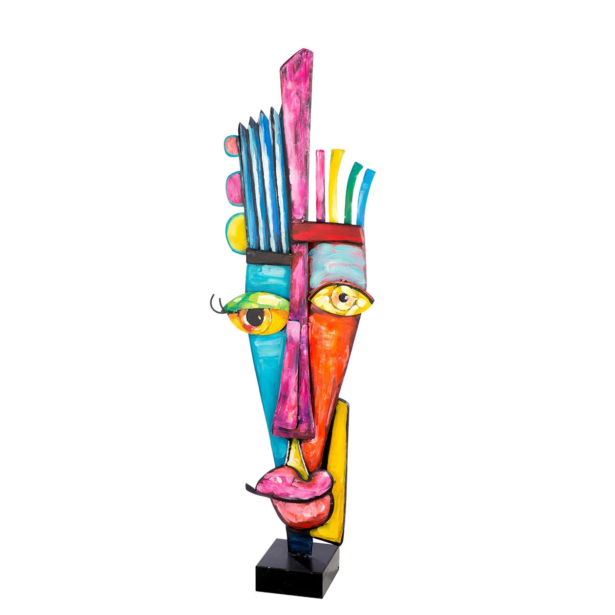 Skulptur – Gesichtsdesign, Mehrfarbige Optik, Schwarze Basis, Höhe 100 cm - Kediri | Gilde