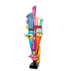Skulptur – Gesichtsdesign, Mehrfarbige Optik, Schwarze Basis, Höhe 100 cm - Kediri | Gilde