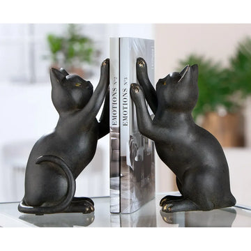 Buchstützen – Schwarze Katzenform, Metallische Optik, Schützende Filzgleiter - Gatto | Gilde