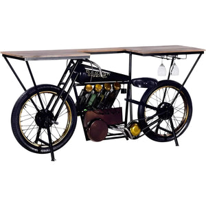 Hausbar – Motorradform, Schwarzes Metall, Mangoholz, 82 cm - Motorrad | Gilde