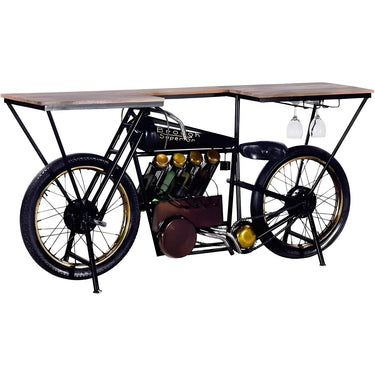 Hausbar – Motorradform, Schwarzes Metall, Mangoholz, 82 cm - Motorrad | Gilde