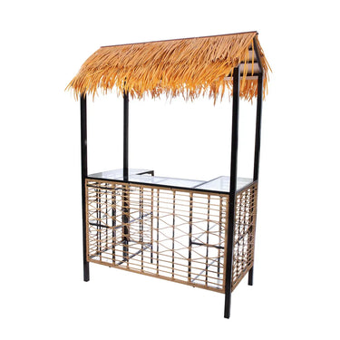 Bar – Naturfarbenes Polyrattan, Schwarzes Metall, Zwei Stühle - Hawaii | Gilde