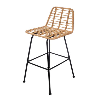Bar – Naturfarbenes Polyrattan, Schwarzes Metall, Zwei Stühle - Hawaii | Gilde