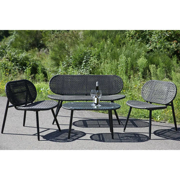 Lounge-Set – Anthrazitfarbenes Polyrattan, Schwarzes Metall, Glasplatte - Cannobio | Gilde