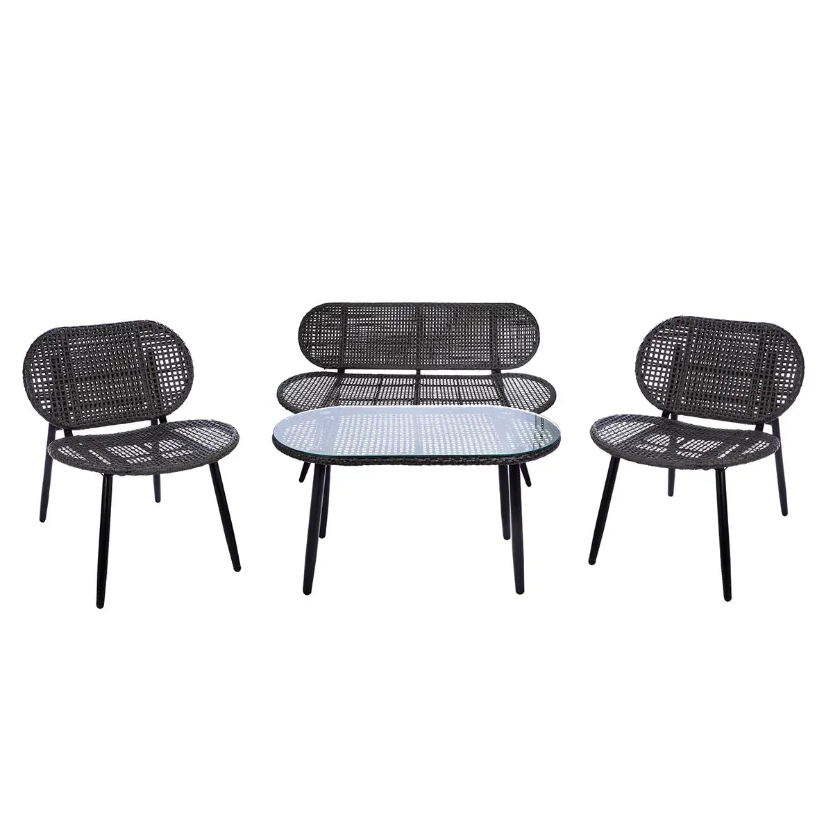 Lounge-Set – Anthrazitfarbenes Polyrattan, Schwarzes Metall, Glasplatte - Cannobio | Gilde