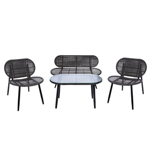 Lounge-Set – Anthrazitfarbenes Polyrattan, Schwarzes Metall, Glasplatte - Cannobio | Gilde