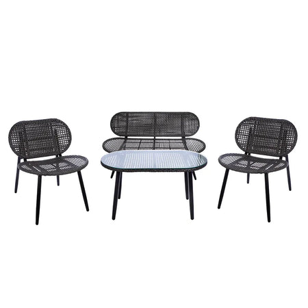 Lounge-Set – Anthrazitfarbenes Polyrattan, Schwarzes Metall, Glasplatte - Cannobio | Gilde image