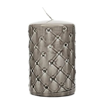 Stumpenkerze Beige mit Karo - Druck Paraffin (ØxH 9,5x15) - Pillar | Rivièra Maison - Esszett Luxury | Stilvolles Wohnen mit Charakter