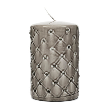 Stumpenkerze Beige mit Karo - Druck Paraffin (ØxH 9,5x15) - Pillar | Rivièra Maison - Esszett Luxury | Stilvolles Wohnen mit Charakter