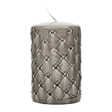 Stumpenkerze Beige mit Karo - Druck Paraffin (ØxH 9,5x15) - Pillar | Rivièra Maison - Esszett Luxury | Stilvolles Wohnen mit Charakter