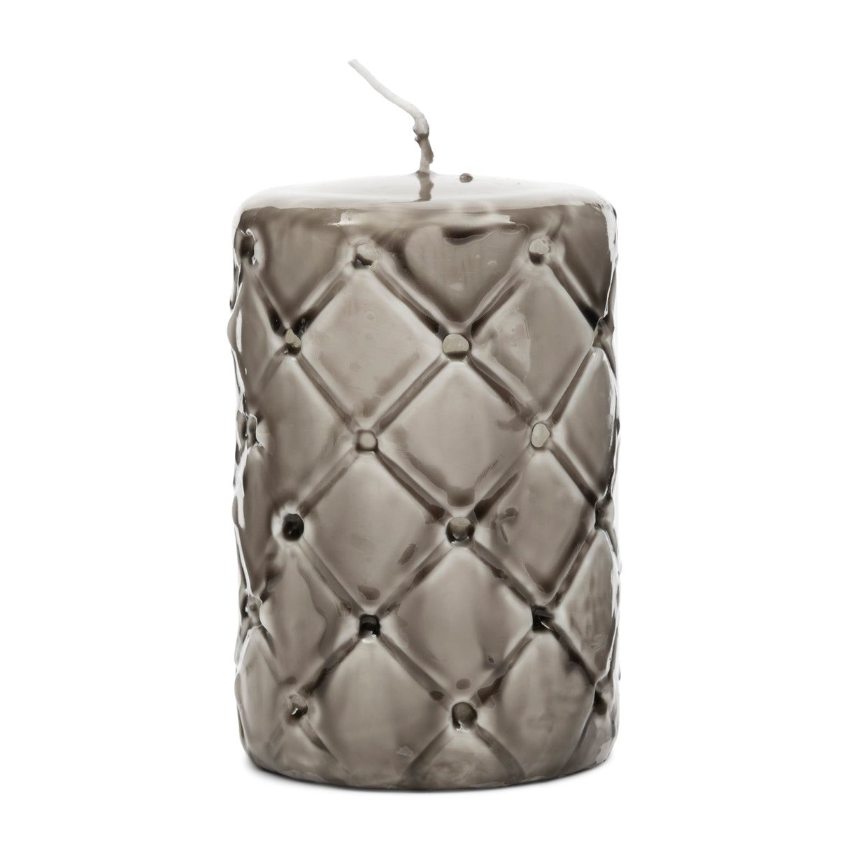 Stumpenkerze Beige, Rautenmuster, Paraffin (ØxH 7x10) - Pillar | Rivièra Maison