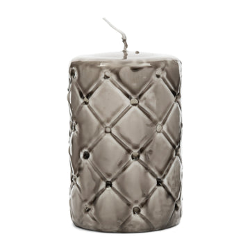 Stumpenkerze Beige, Rautenmuster, Paraffin (ØxH 7x10) - Pillar | Rivièra Maison